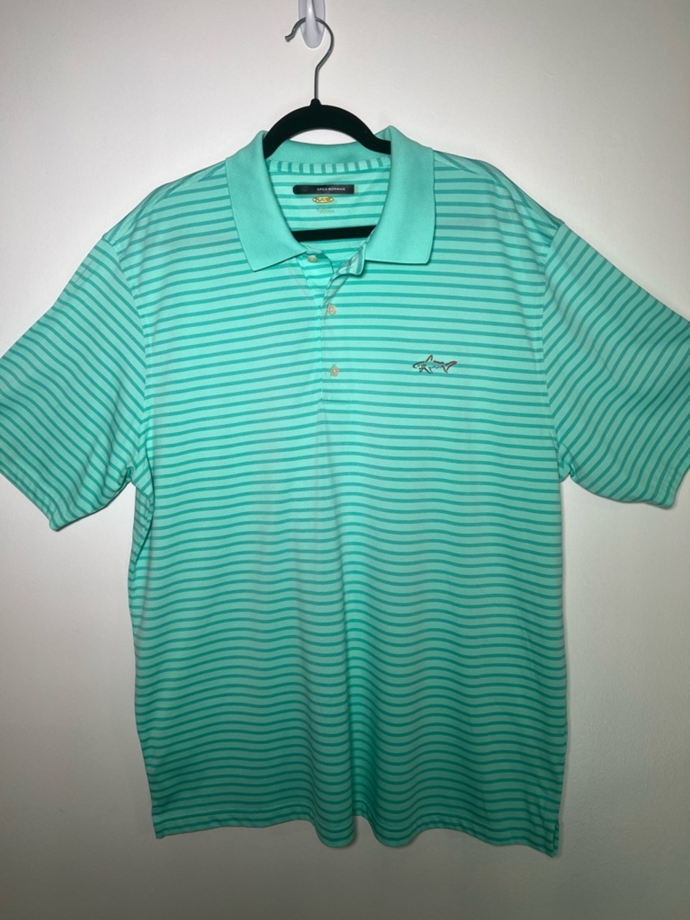 Greg Norman Collection Men’s Mint Aqua Striped Golf Polo